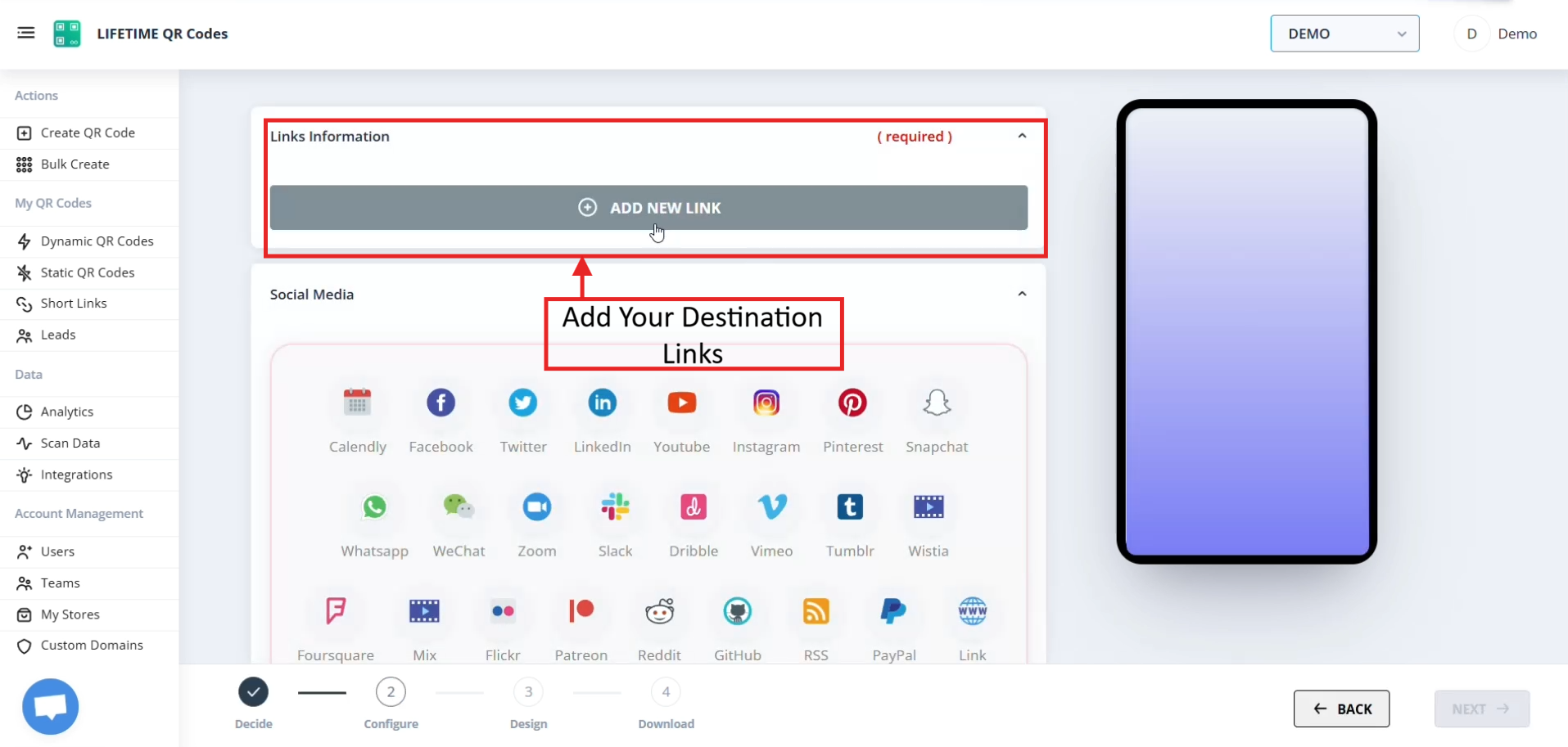 Step: Add Your Destination Links